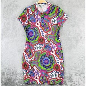 Jude Connally Dress Womens Medium Paisley Polo Collar Above Knee Jude Cloth USA